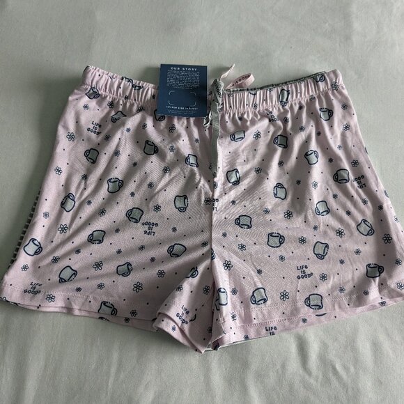 SET OF 2 SUMMER SLEEP SHORTS WOMENS M PINK GRAY LIFE IS GOOD NWT - Picture 6 of 6